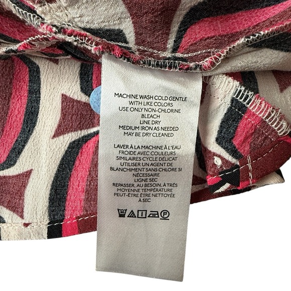 ANTHROPOLOGIE Robin Tiered Mini Dress Pink Red Black Ruffle VNeck Geometric Sz S - Picture 6 of 8